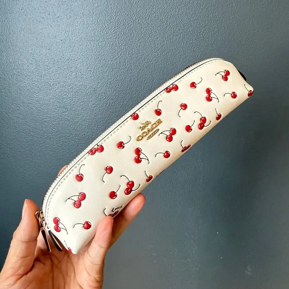 Coach Cherry Print Pencil Case CFA45 Gold/Chalk Multi